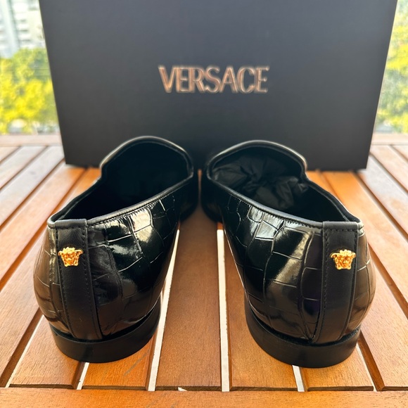 💯 - New Authentic Versace Men Croc Embossed Calfskin Smoking Slipper - Picture 13 of 16